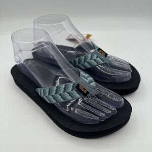 Teva Reflip Flip Flops Womens Sz 6 Blue Geometric Retro Thong Sandals 1124044